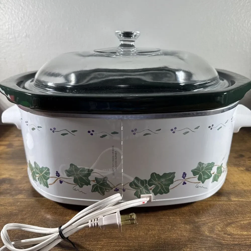 Rival Slow Cooker 4.5 qt Oval Crock-Pot Ivy & Grapes Green & White MODEL 3745